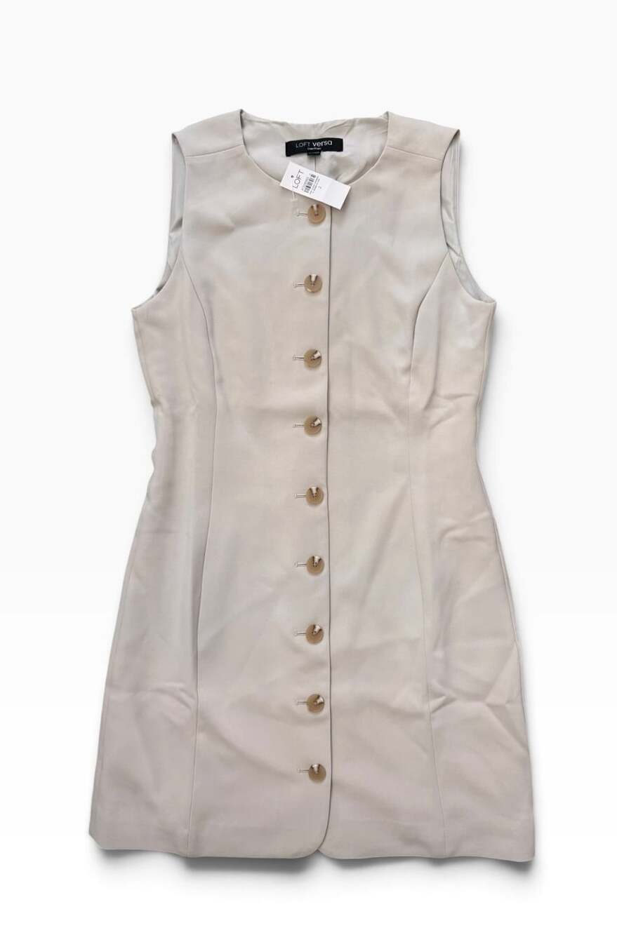 LOFT Crepe Drape Dress Size 2 Beige Button Front Mini